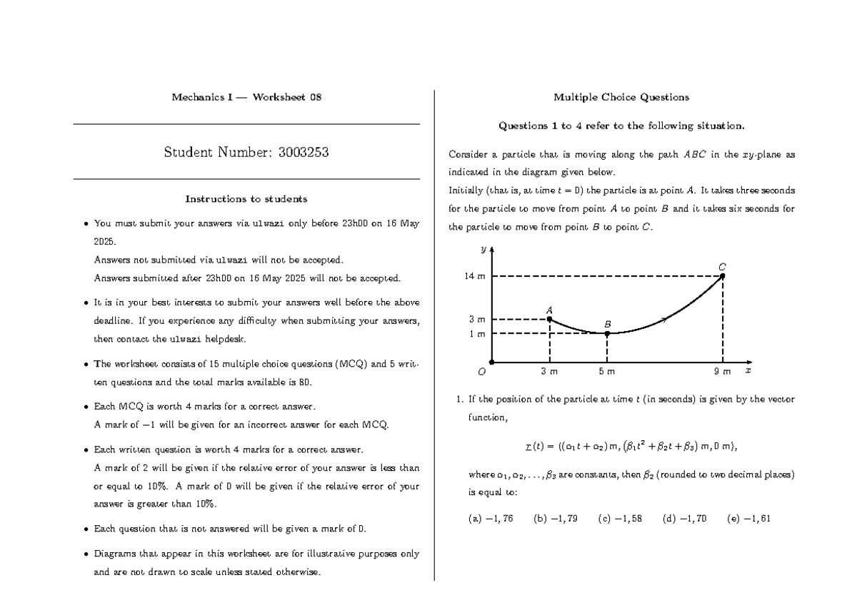 Mechanics I Worksheet 08: MCQs & Written Questions (3003253) - Studocu