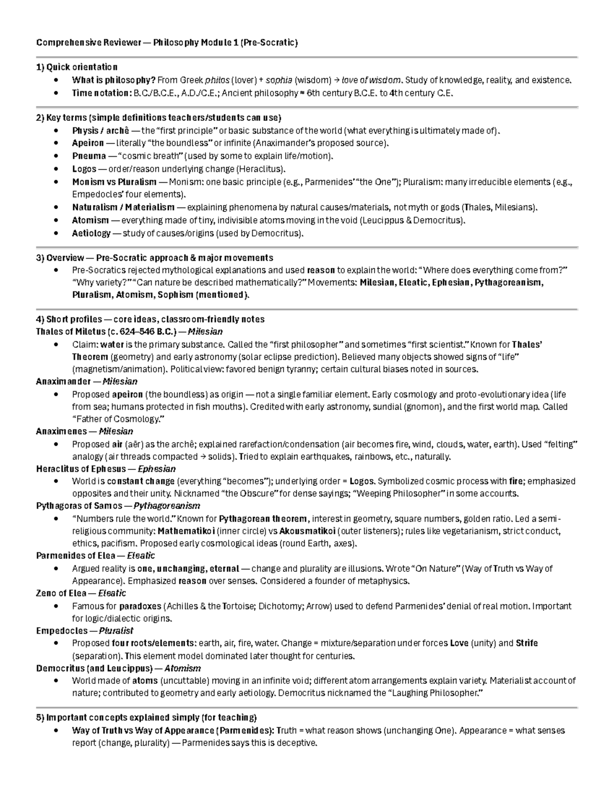 Comprehensive Reviewer - Philosophy (Module 1) Overview and Key ...
