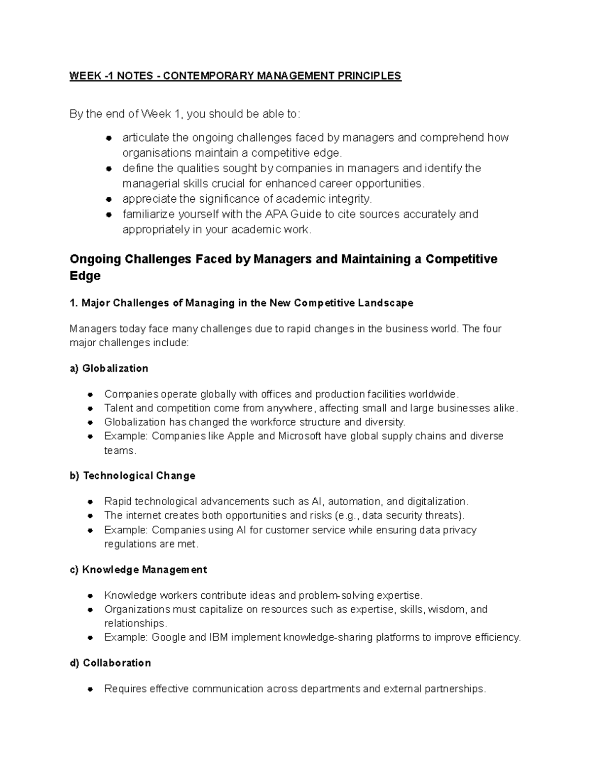 WEEK 1 Notes Contemporary Management Principles Google Docs - WEEK -1 ...