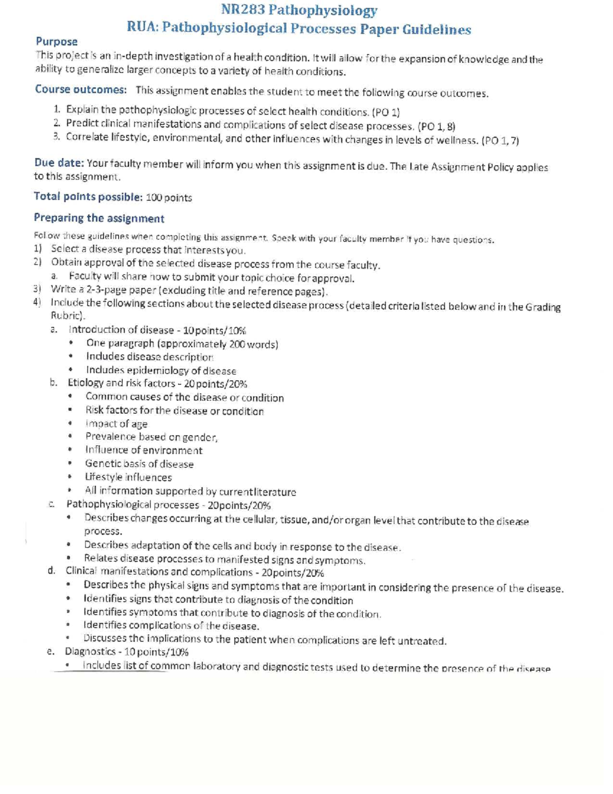 NR283 Pathophysiology RUA: Guidelines for Pathophysiological Processes ...