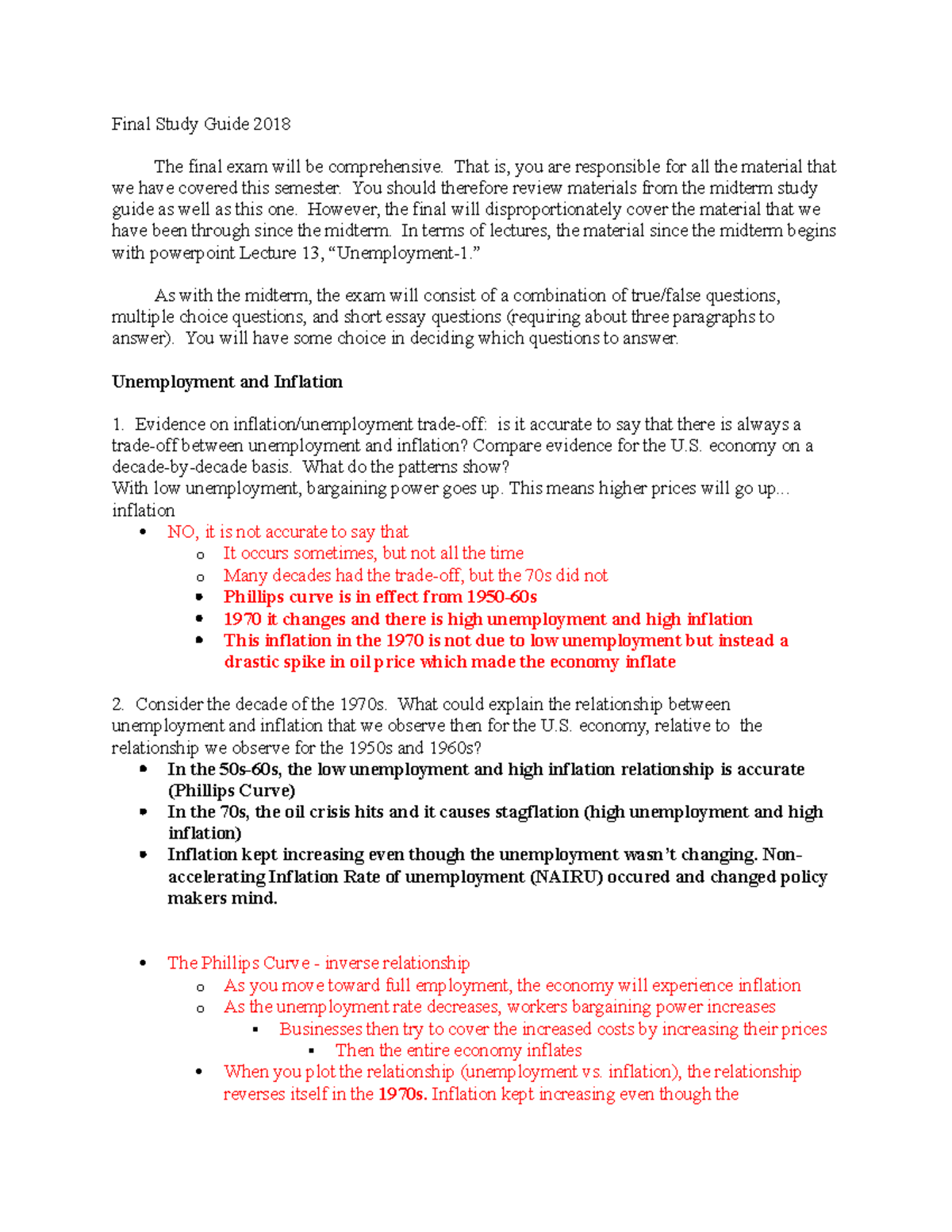 Final Study Guide 2018 - Final Study Guide 2018 The final exam will be ...