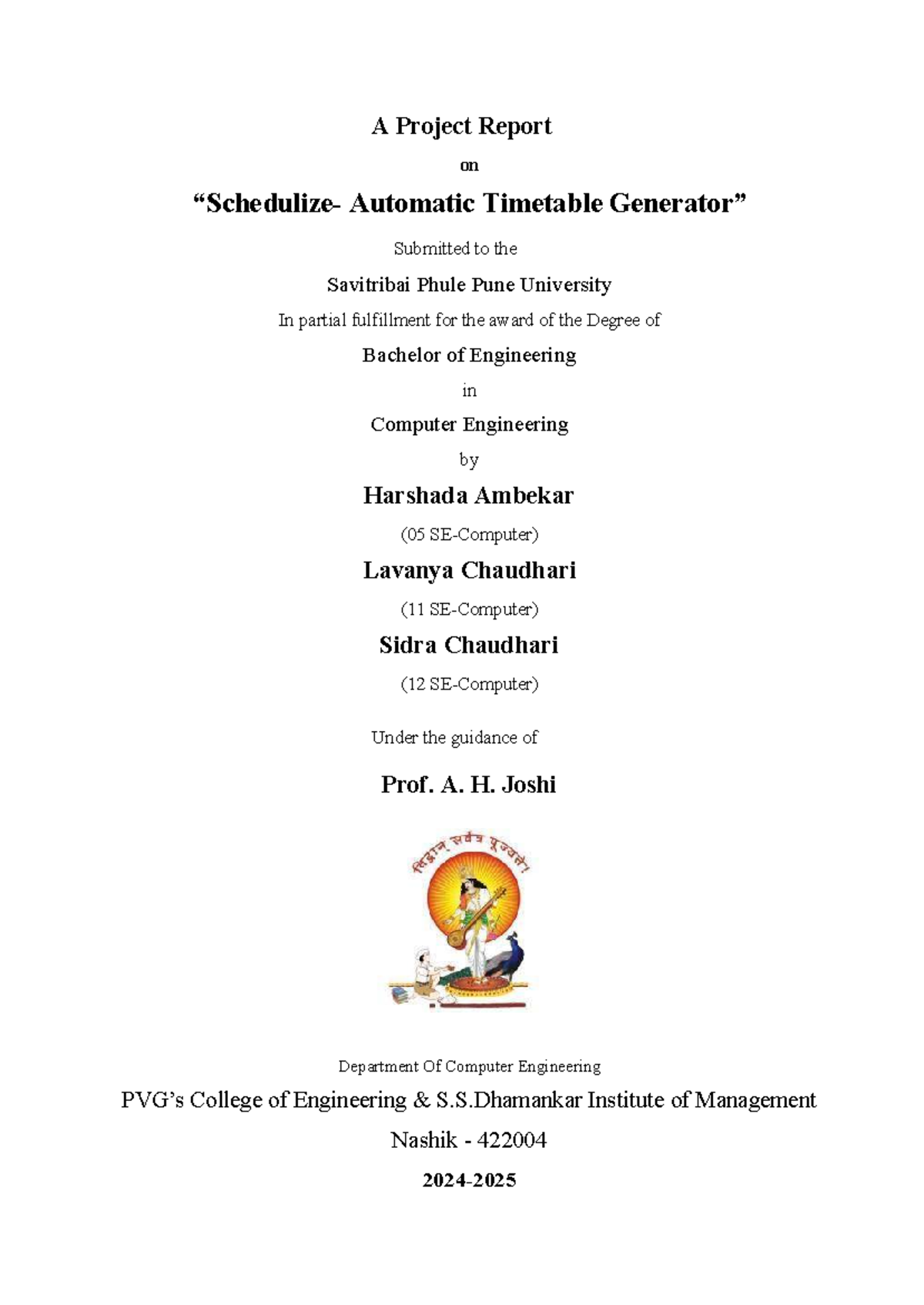 Automatic Timetable Generation Project Report for SE (Computer ...