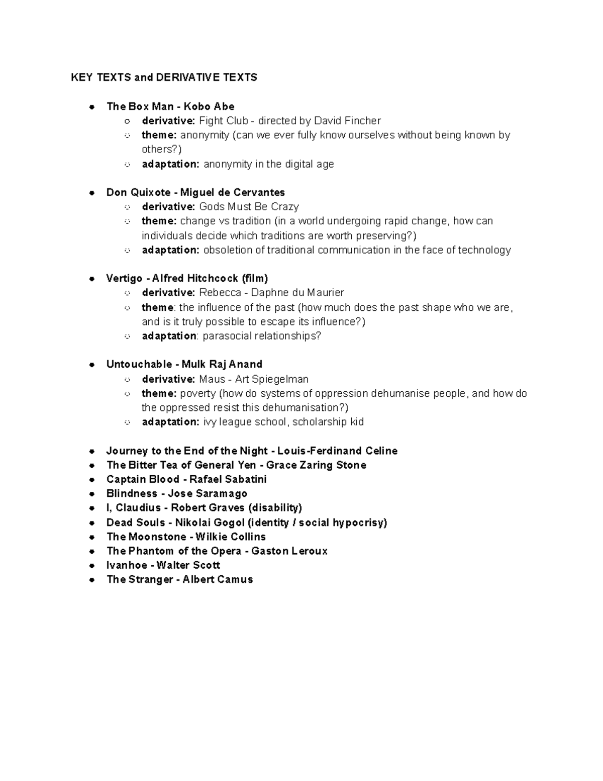 IRP Brainstorm - Key / Derivative Text Pairings - KEY TEXTS and ...