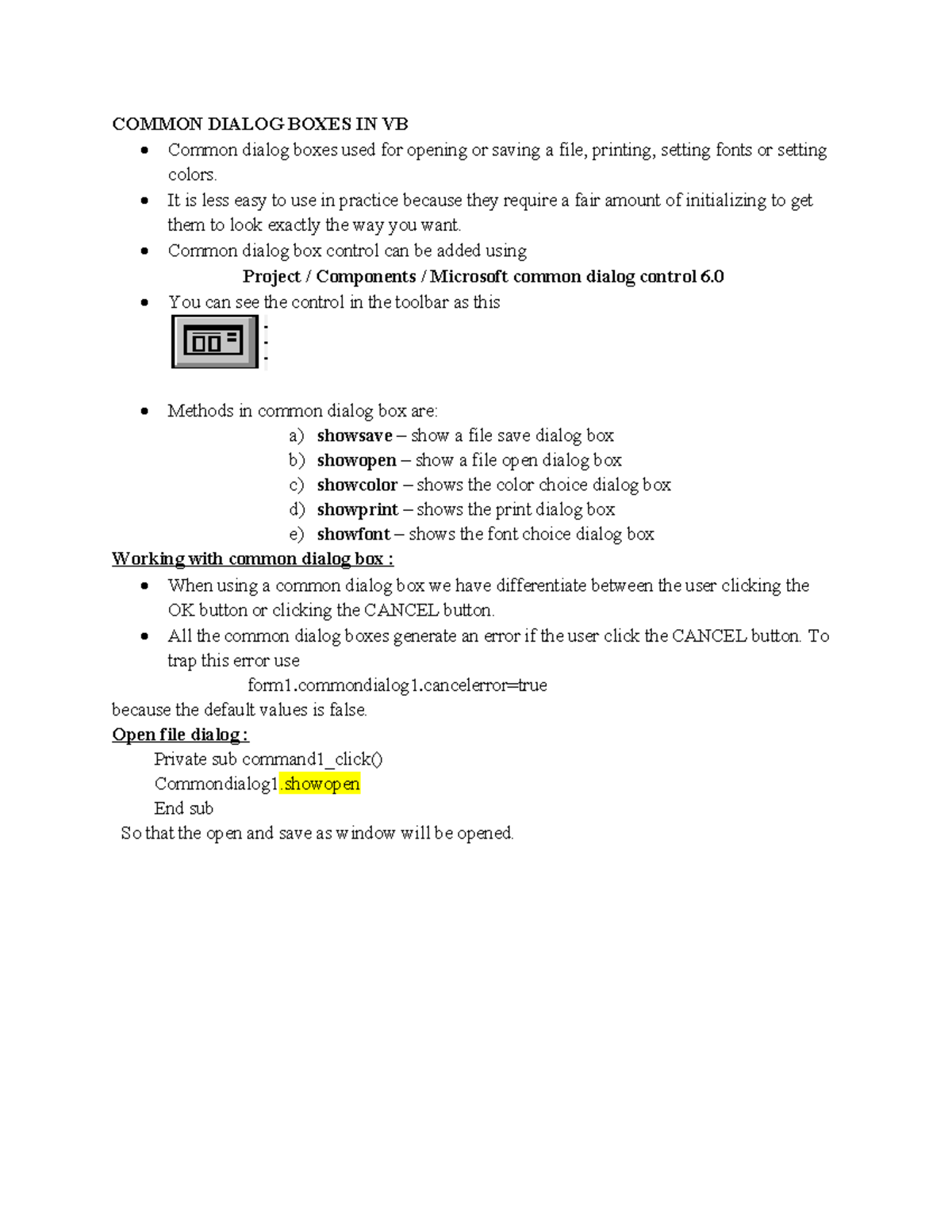 541497815 Common Dialog Boxes in Visual Basic Explained - Studocu