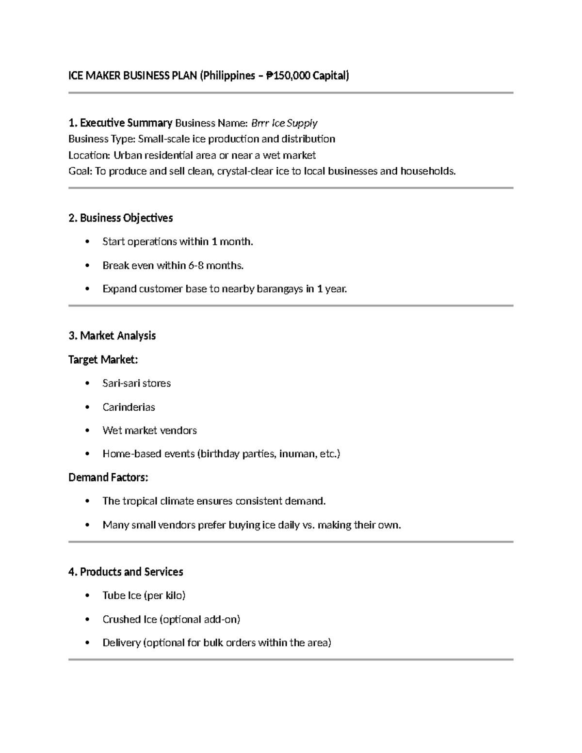 ICE Maker Business Plan (Philippines) - Production & Marketing Strategy ...