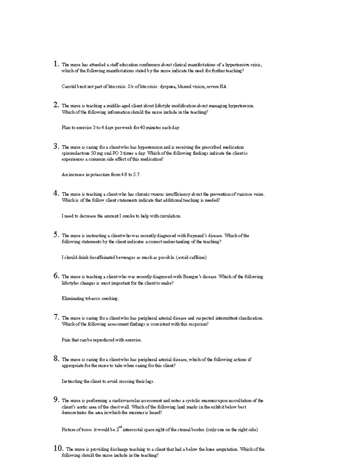 Exam 4 Review (CARDIO): Key Concepts and Management Strategies - Studocu