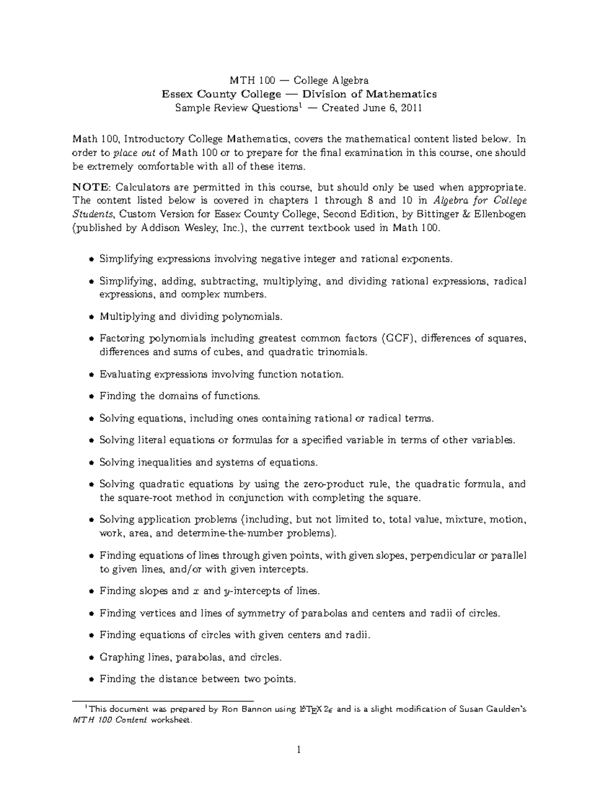 MTH.100 Final Exam Review Questions and Practice Problems - Studocu