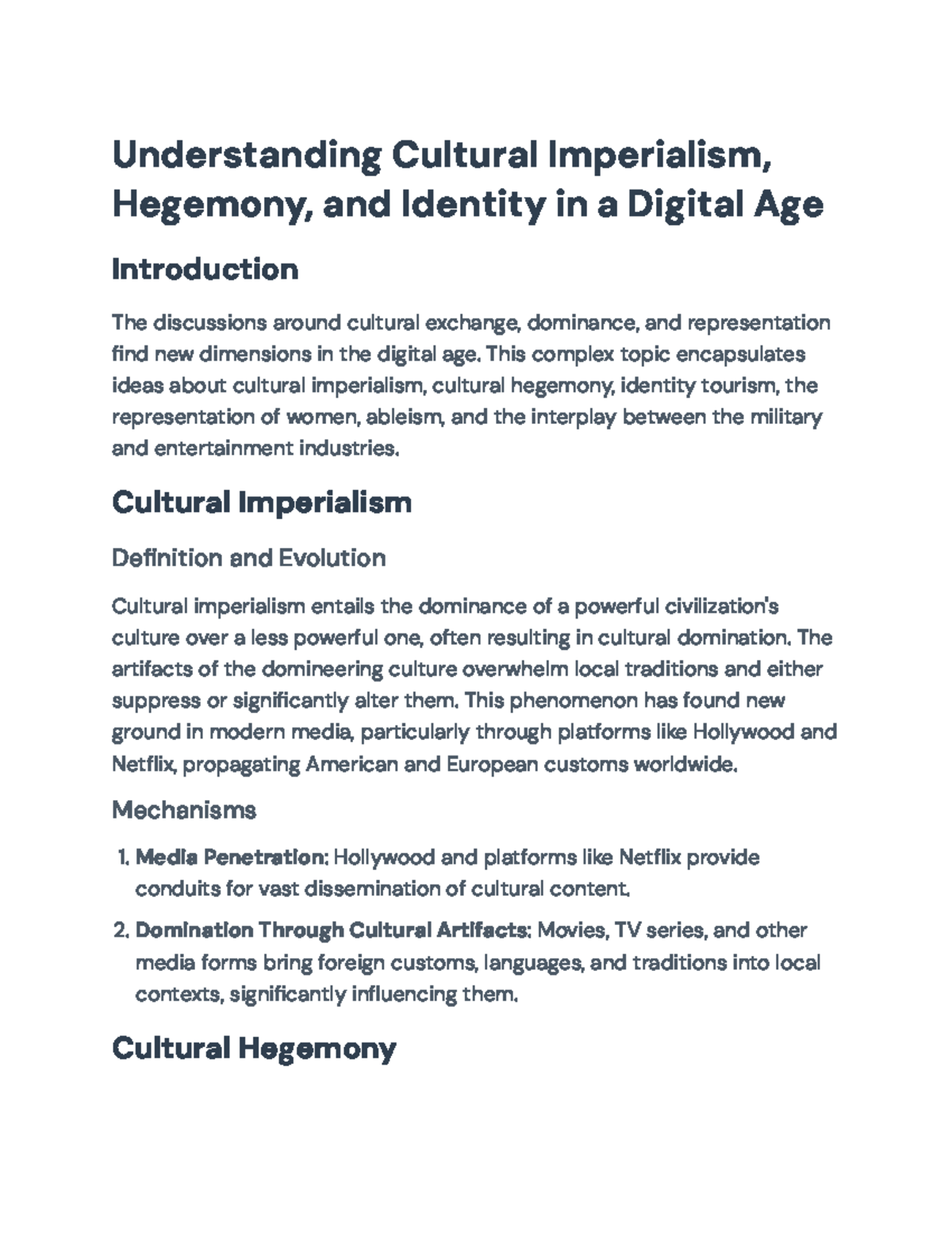 Cultural Imperialism, Hegemony, and Identity in the Digital Age: A ...