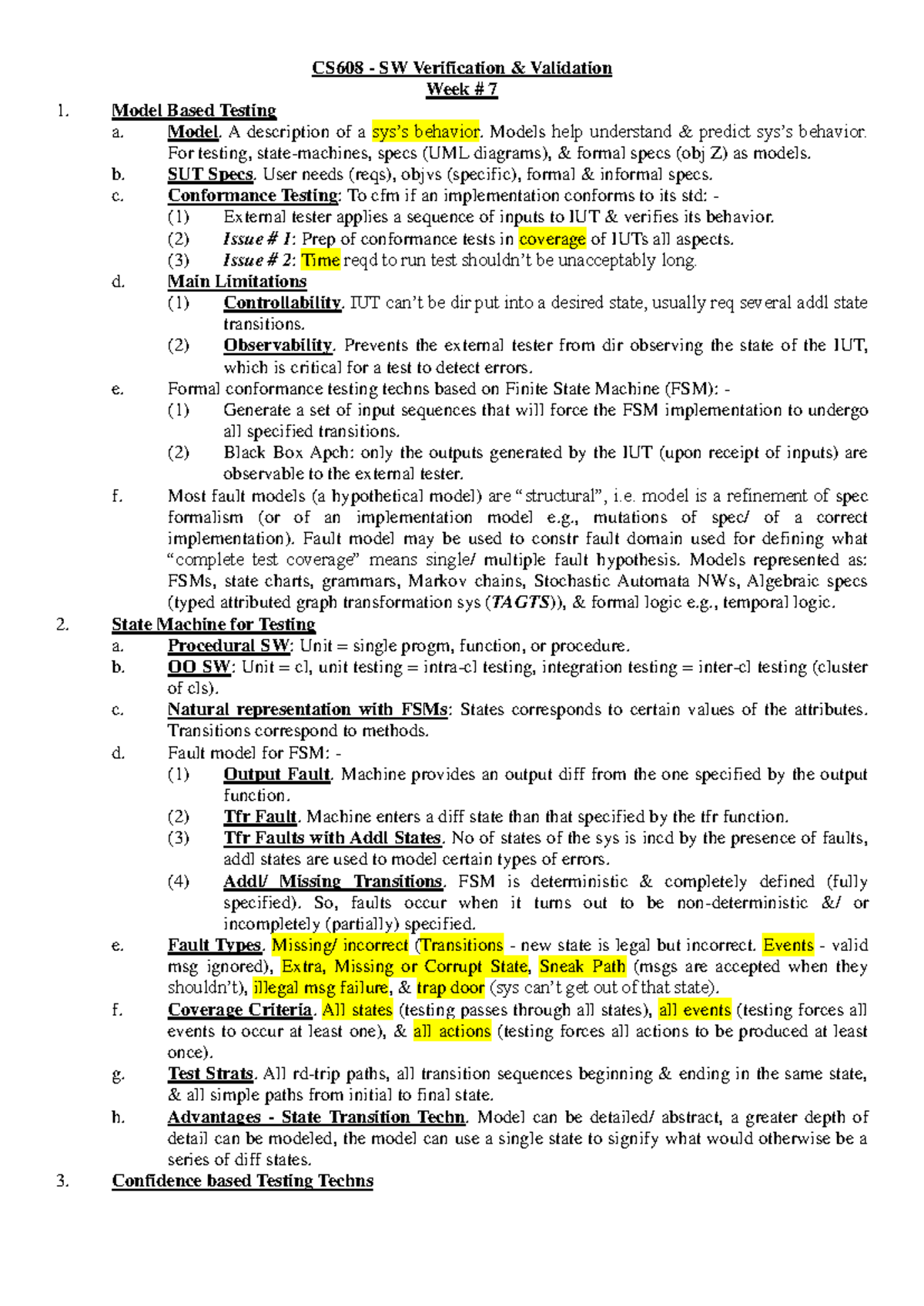 CS608 - Final Term Notes on Software Verification & Validation ...
