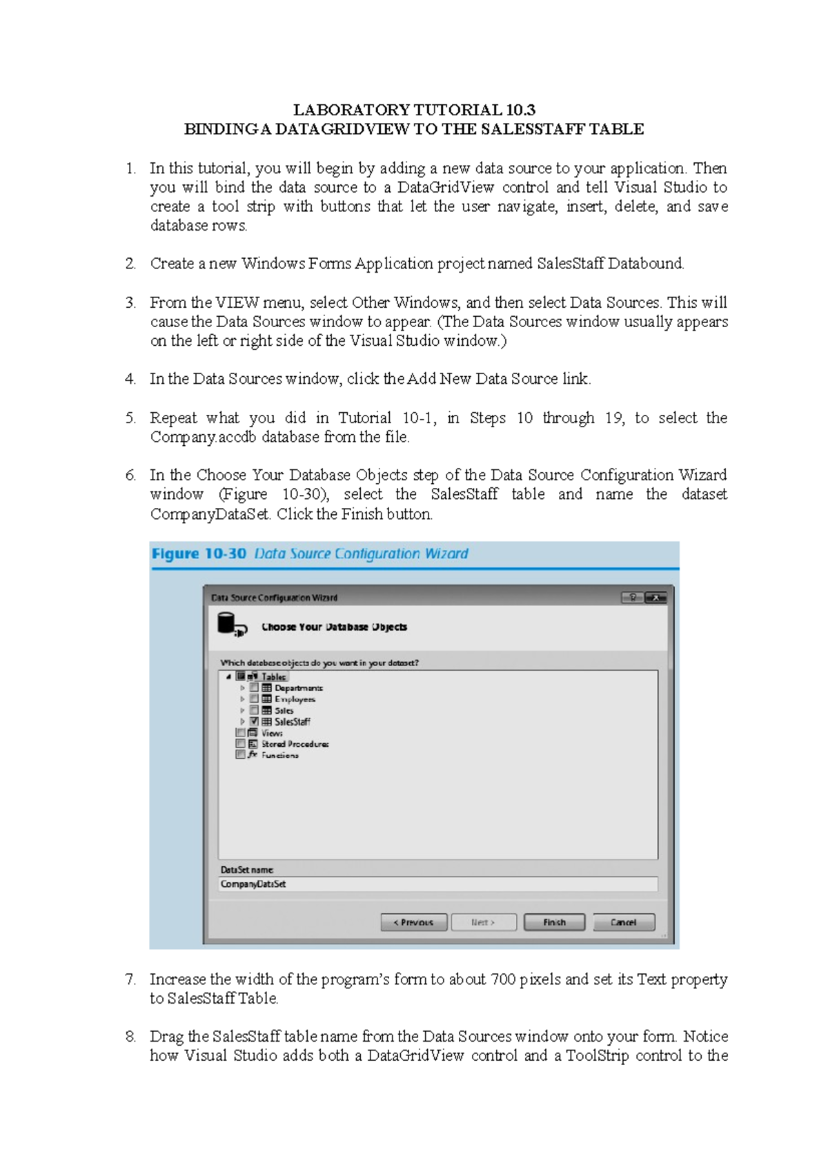 Tutorial 10-3 Binding a Data Grid View to the Sales Staff table ...