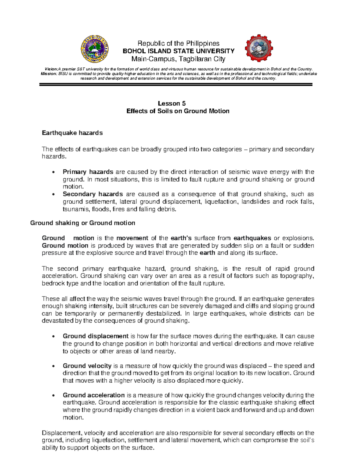 L5 Effects of Soils on Ground Motion and Earthquake Hazards - Studocu