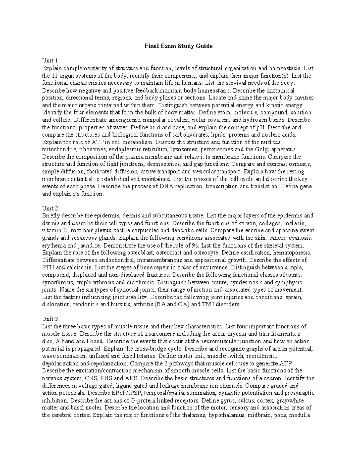 Final Exam Study Guide for Anatomy and Physiology (ANP 202) - Studocu