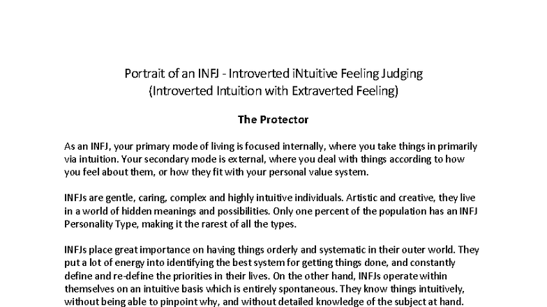 INFJ Personality Type: The Protector - Insights & Traits - Studocu