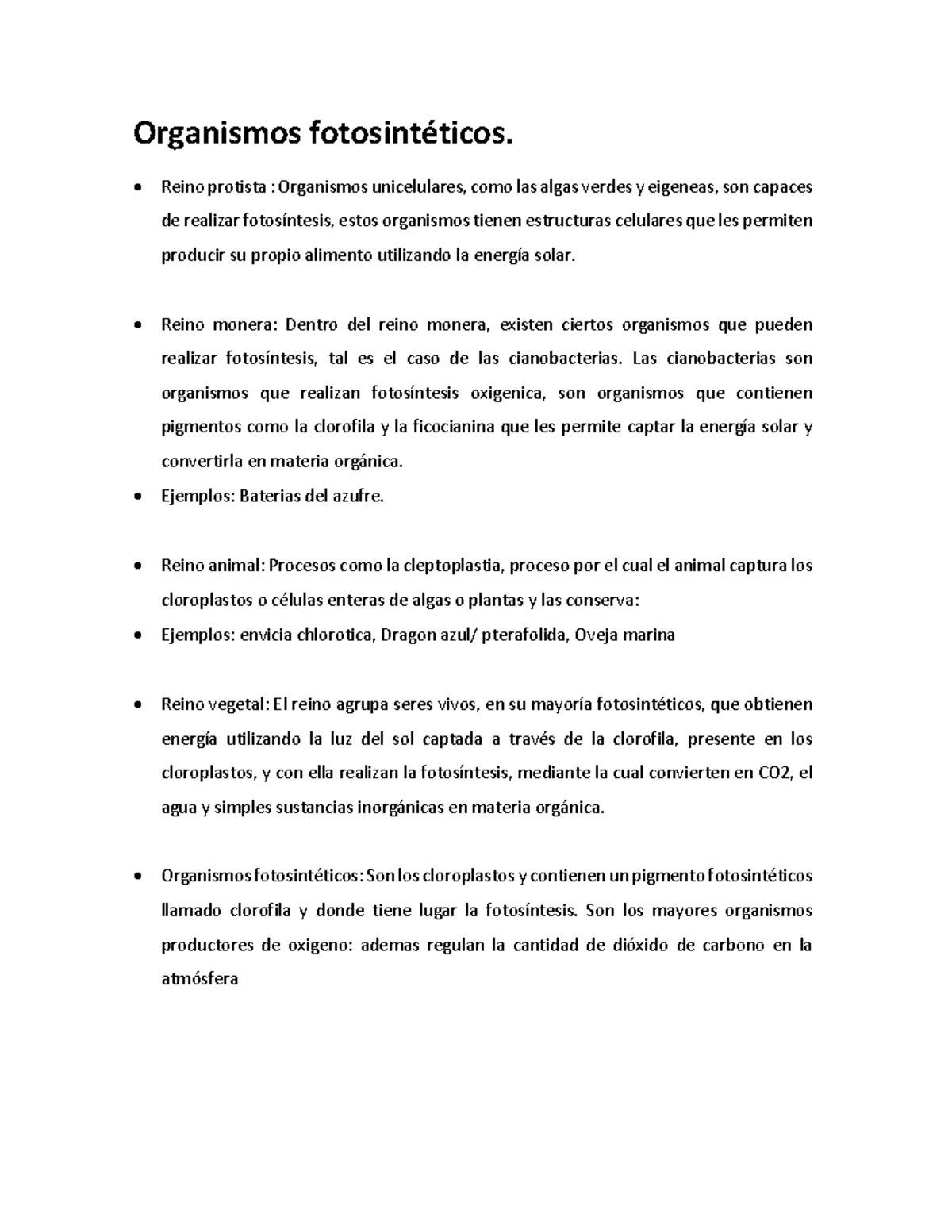 Organismos Fotosintéticos: Estructuras y Su Importancia Biológica - Studocu