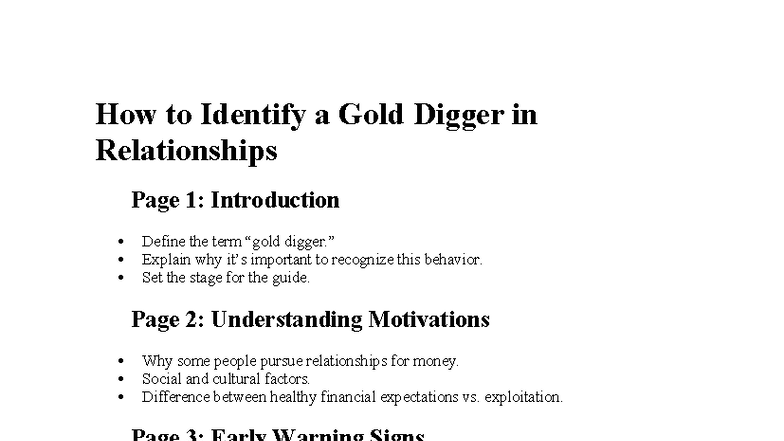 Spotting a Gold Digger in Relationships: A Comprehensive Guide - Studocu