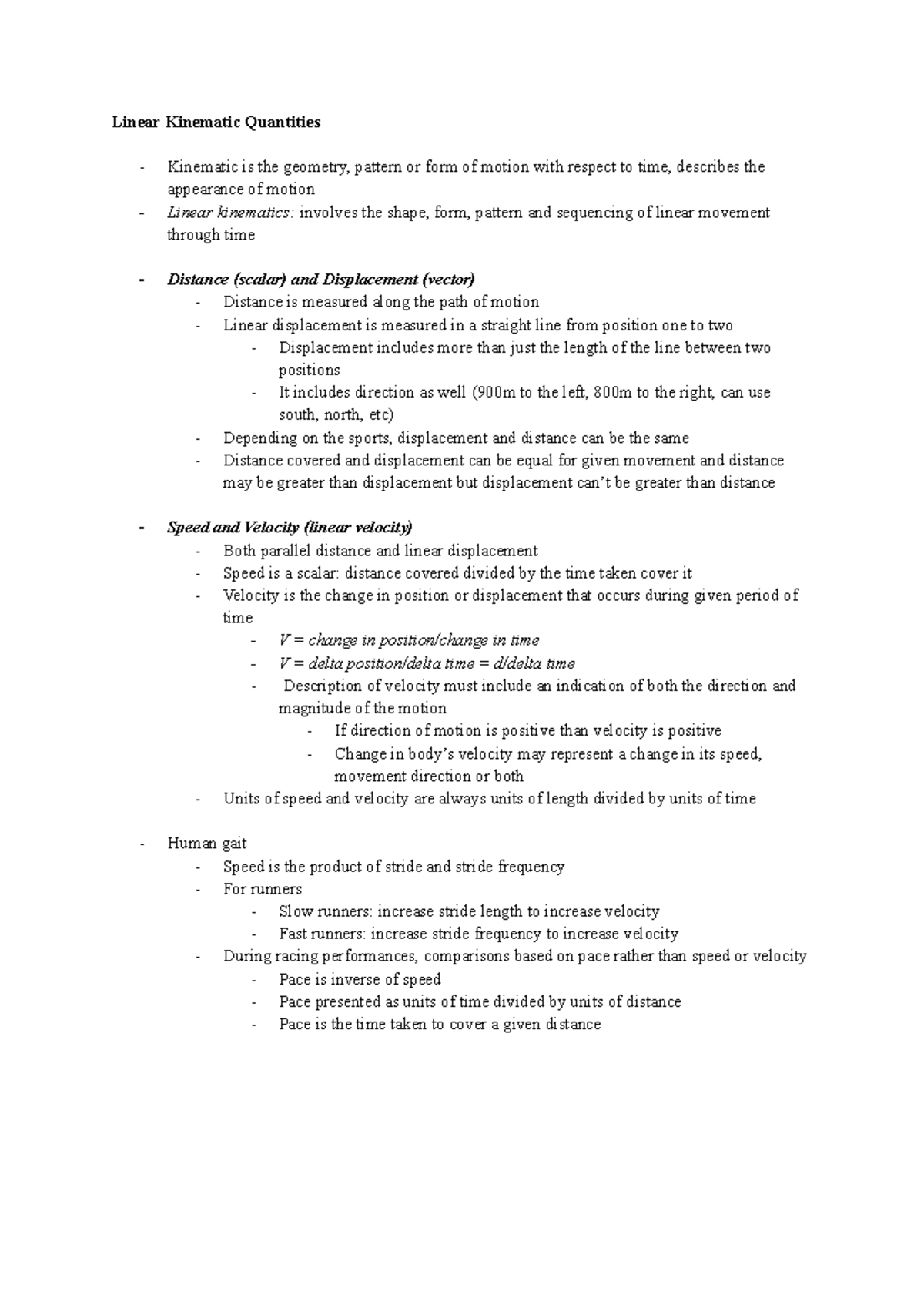 Chapter 10: Linear Kinematics & Motion Concepts Notes - Studocu