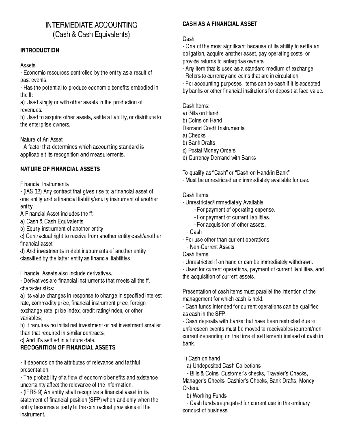 Intacc - Summary of Intermediate Accounting Cash and Cash Equivalents ...
