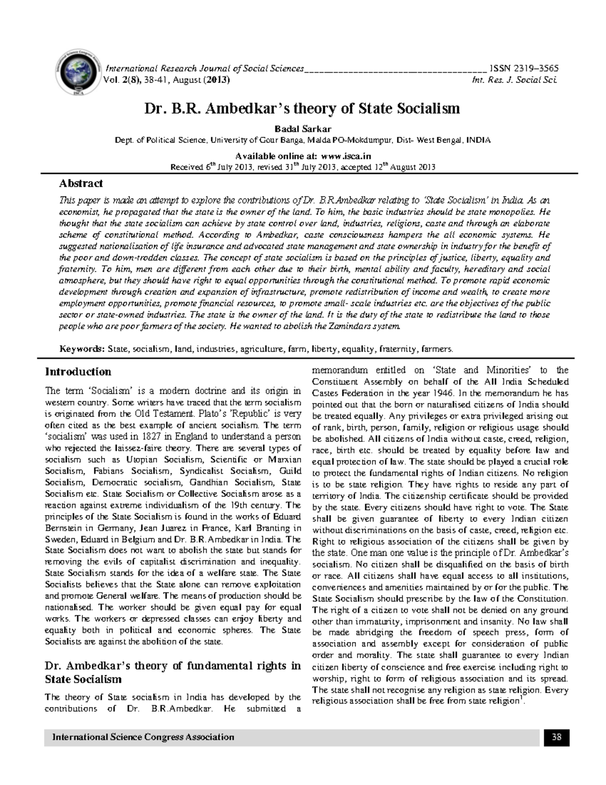 6 - Dr. B.R. Ambedkar's Vision of State Socialism in India - Studocu