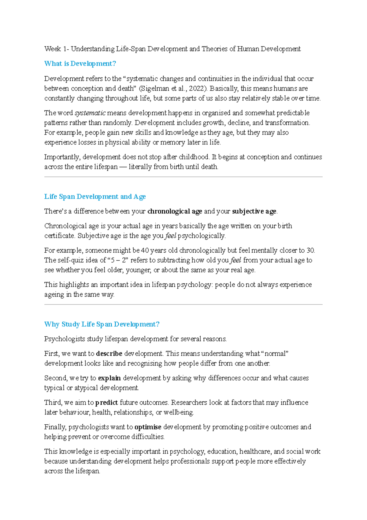 Week 1 - Understanding Life-Span Development & Theories of Human ...