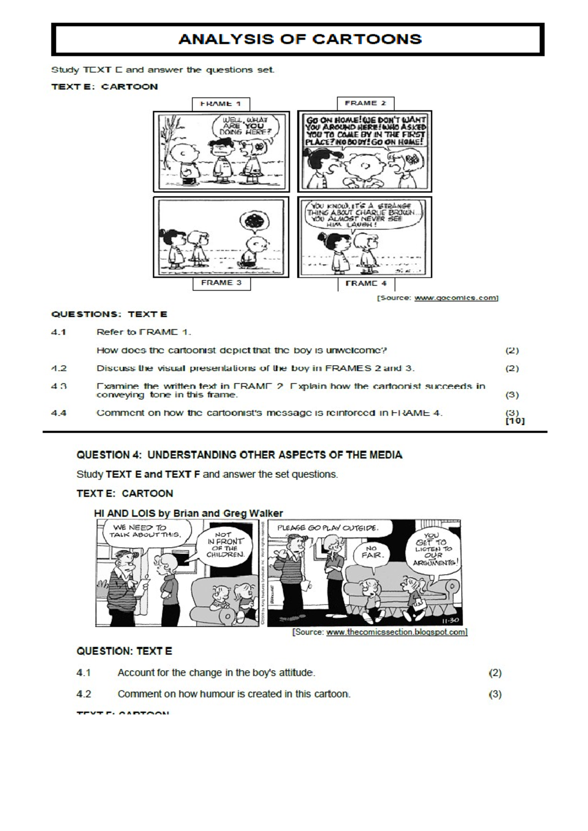 Grade 12 Cartoon Analysis Exercises: Understanding Texts E & F - Studocu