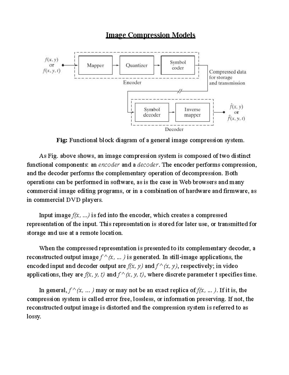 Image Compression Models: Encoder-Decoder Systems Explained - Studocu