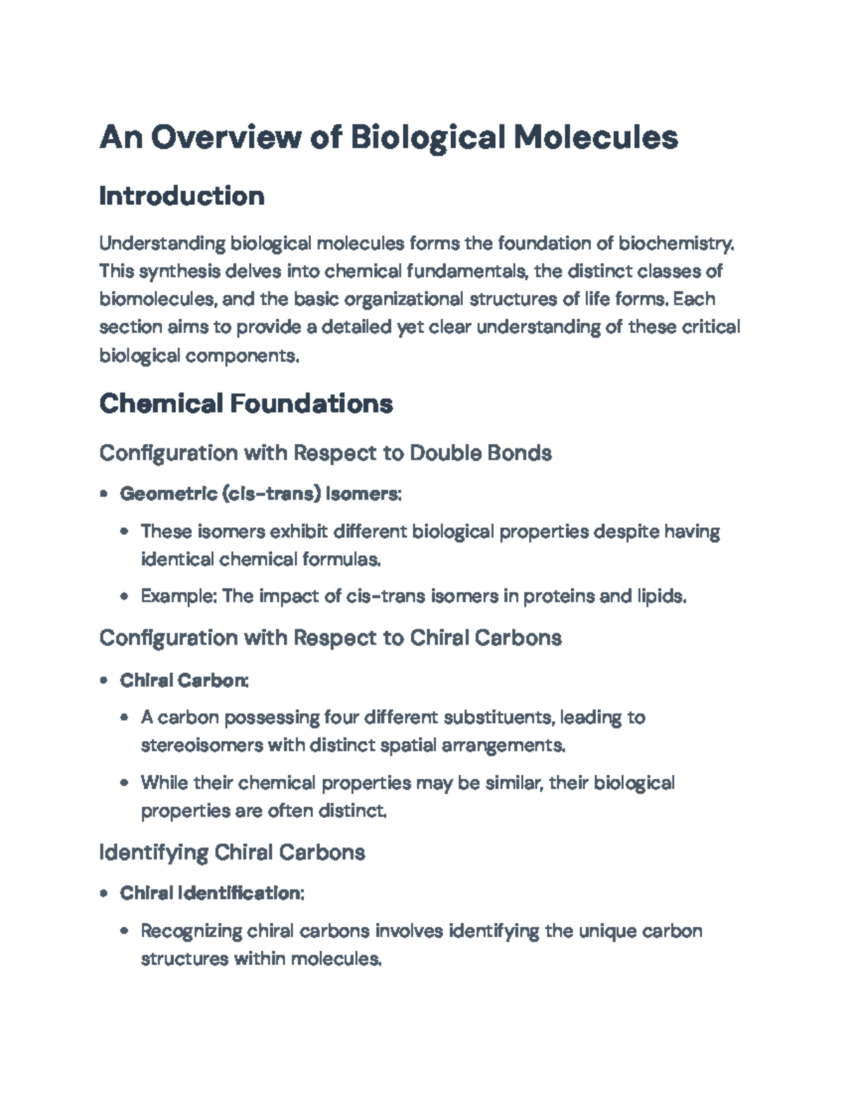 Biomolecules Overview: Fundamental Insights in Biochemistry - Studocu