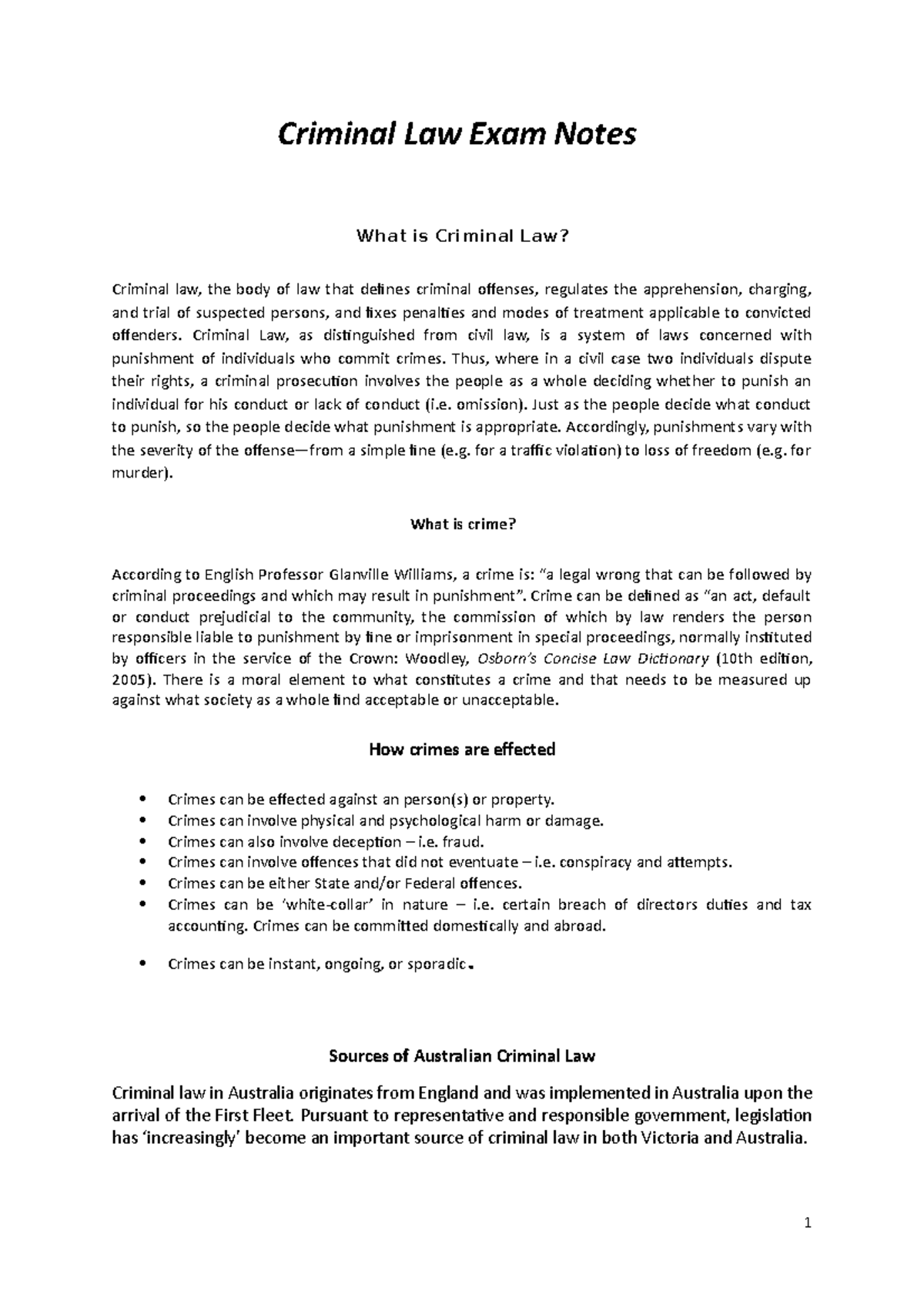 Criminal Law Exam Notes (Code: CL101) - Key Concepts and Principles ...
