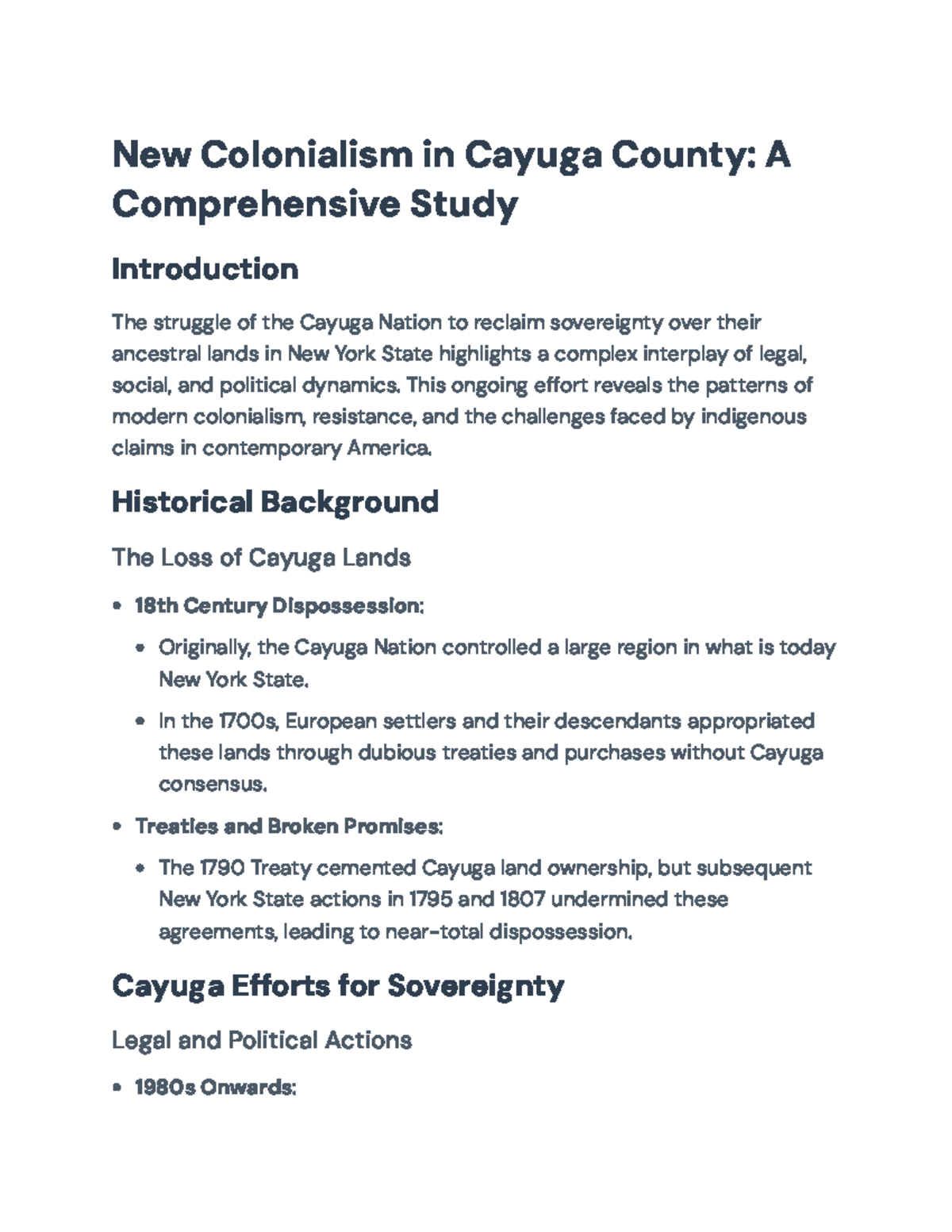 Cayuga Nation Sovereignty: A Study of Modern Colonialism in NY State ...