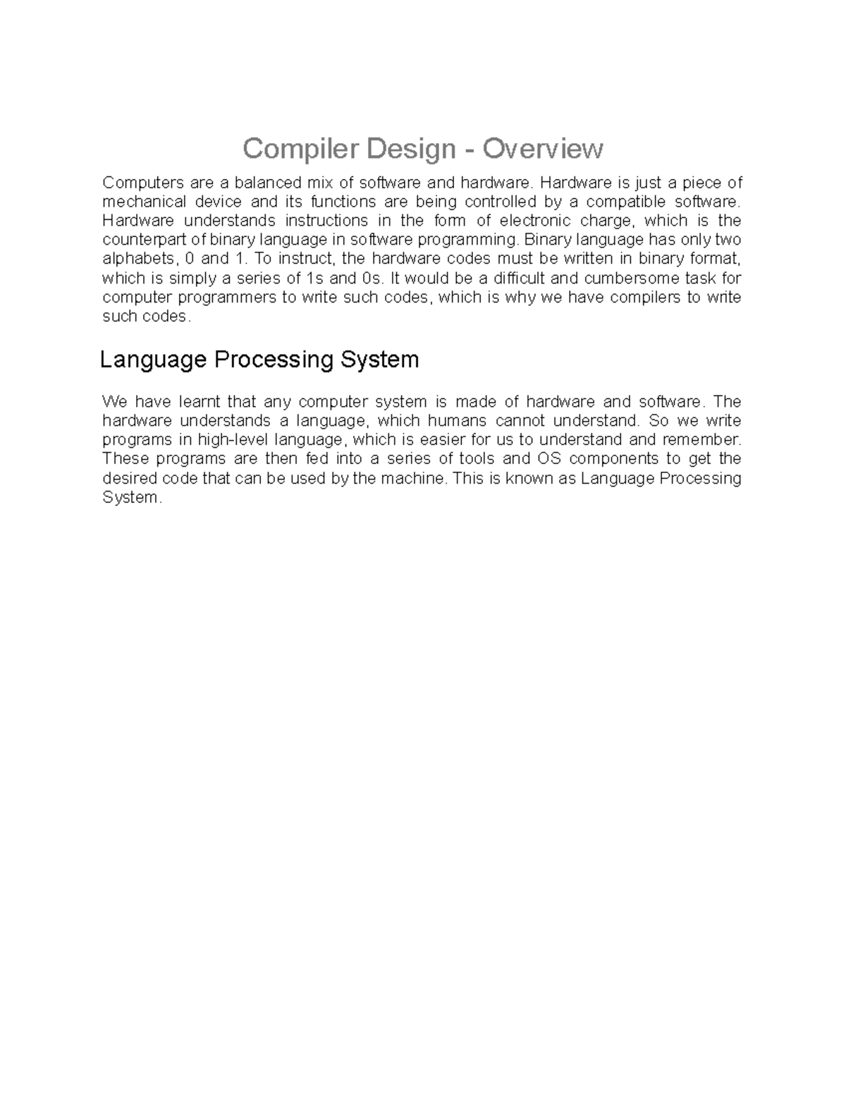 Compiler Design - Focused learning - Compiler Design - Overview ...