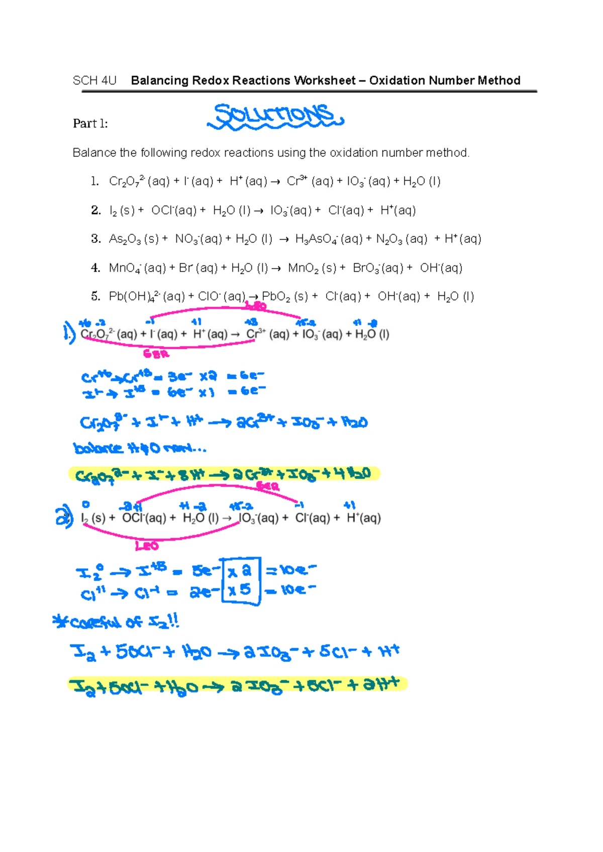 Oxidation Numbers: Part 2 - Gr 11 Chem Unit 5 Notes - Studocu