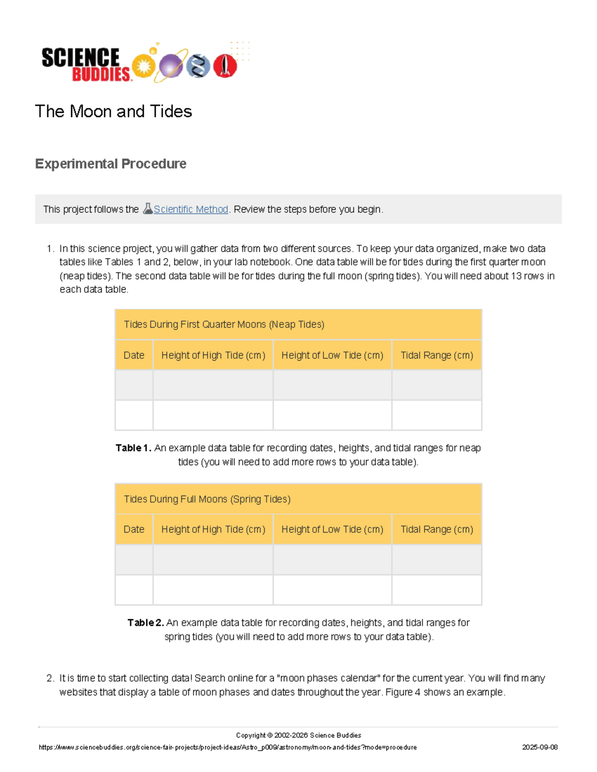 Moon and Tides Experiment Procedure: Data Collection Guide - Studocu