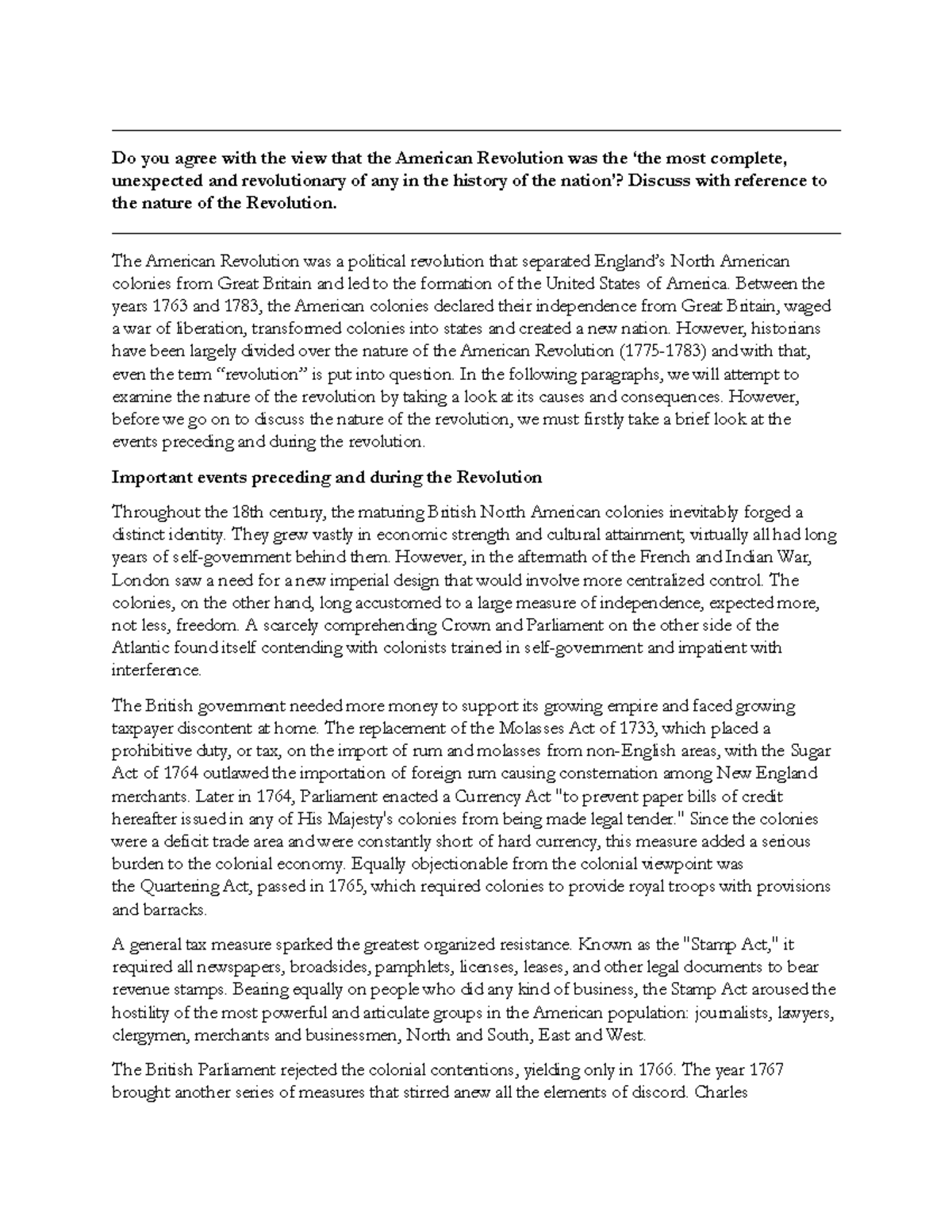 American rev - Essay - - Studocu