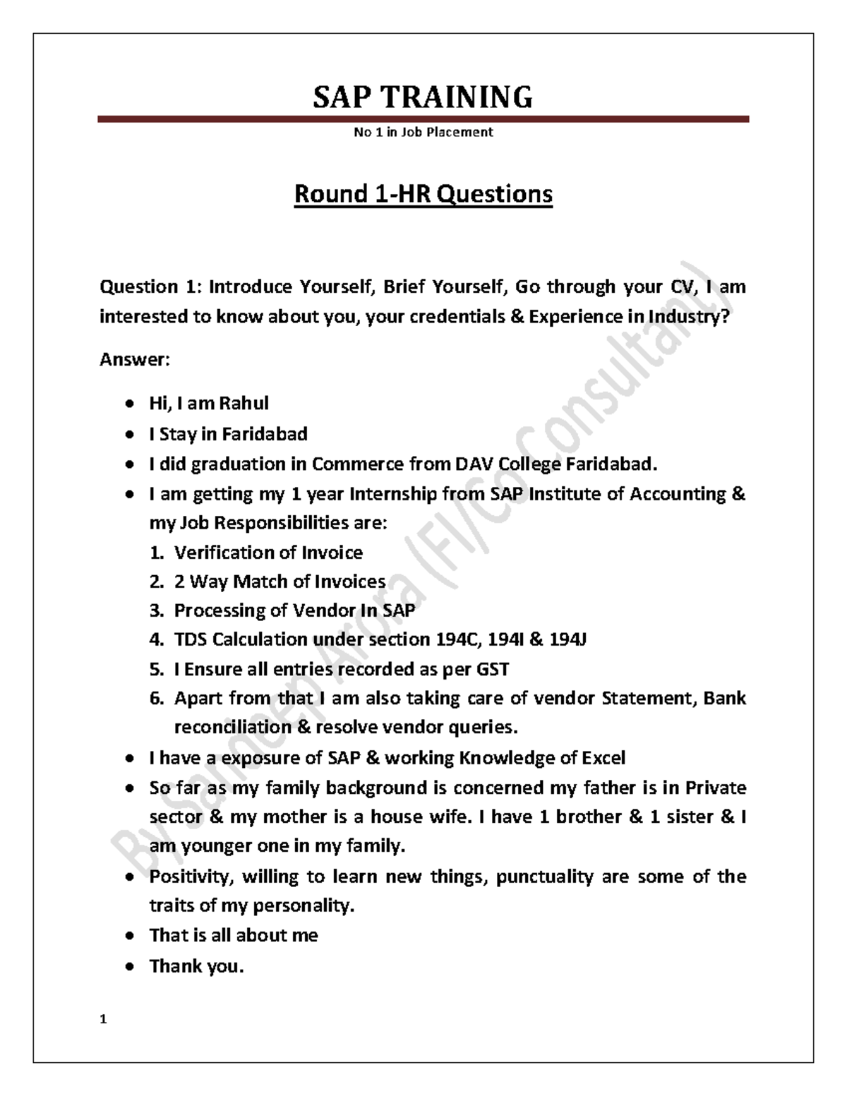 HR Interview & Technical PDF - No 1 in Job Placement Round 1-HR ...