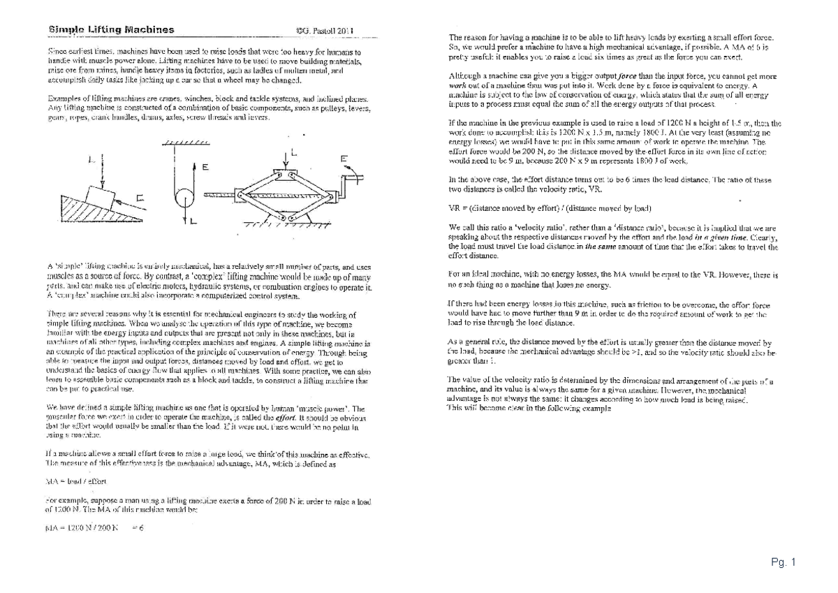 Simple Lifting Machines Overview - Course 4.732 - Studocu