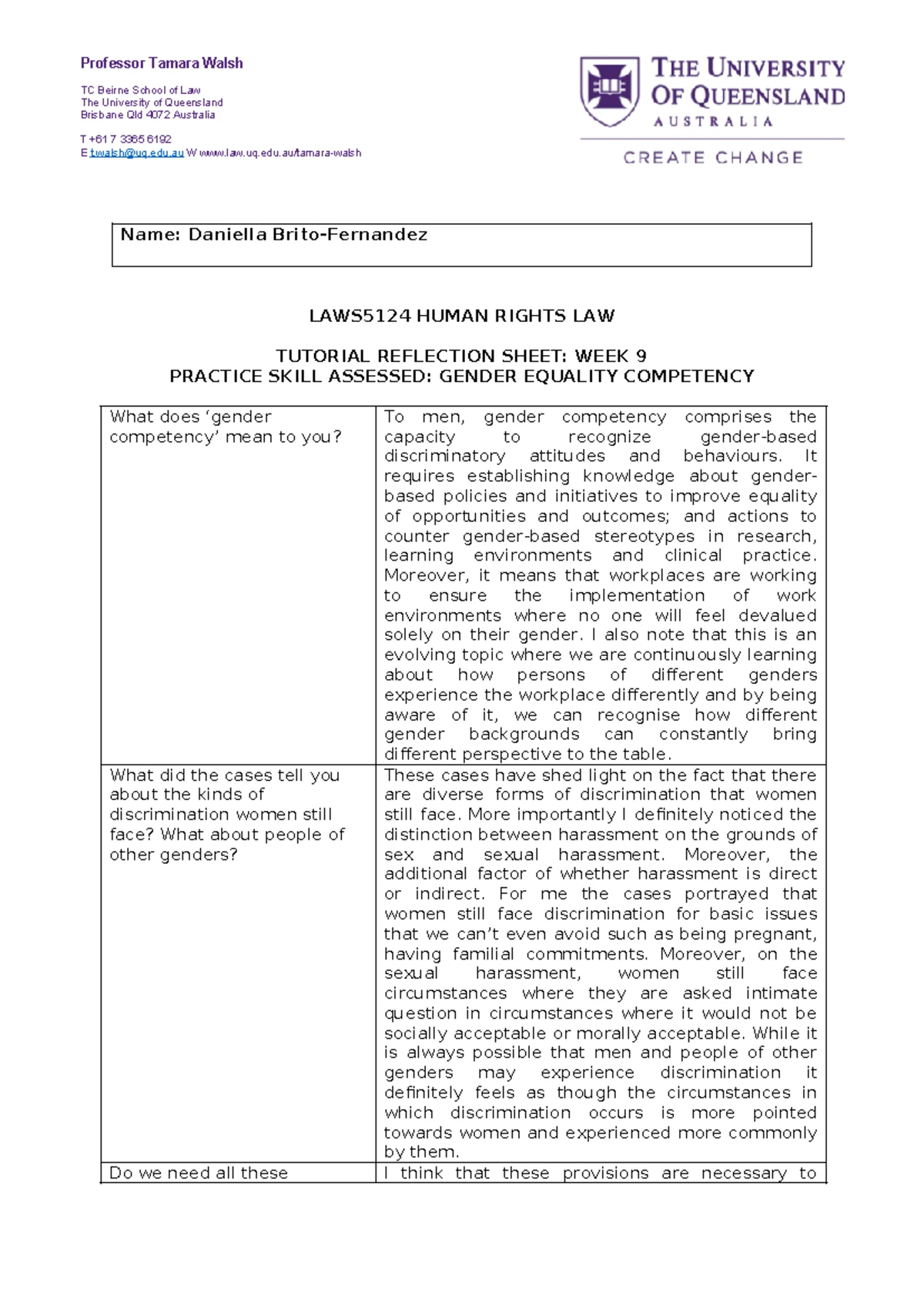 LAWS5124 Human Rights Law Tutorial Reflection Sheet: Week 3 Analysis ...