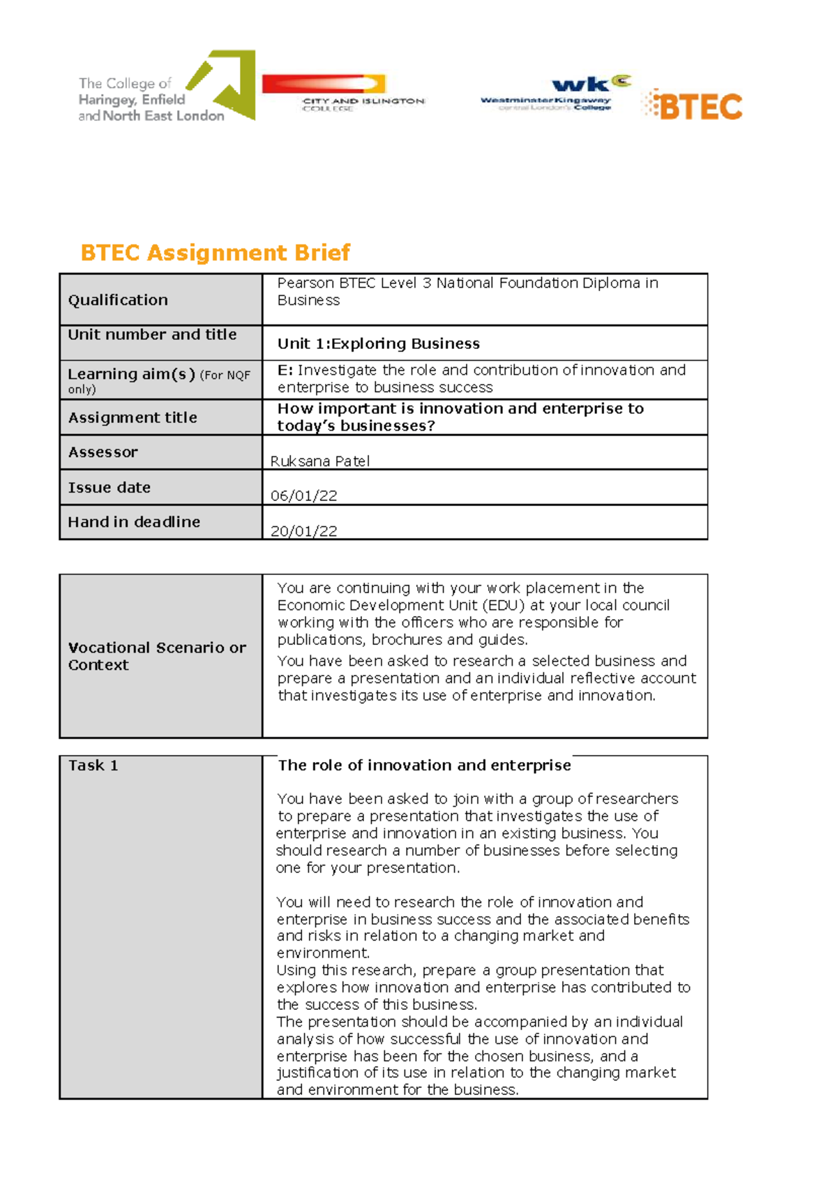 Assignment 3 - yea - BTEC Assignment Brief Qualification Pearson BTEC ...