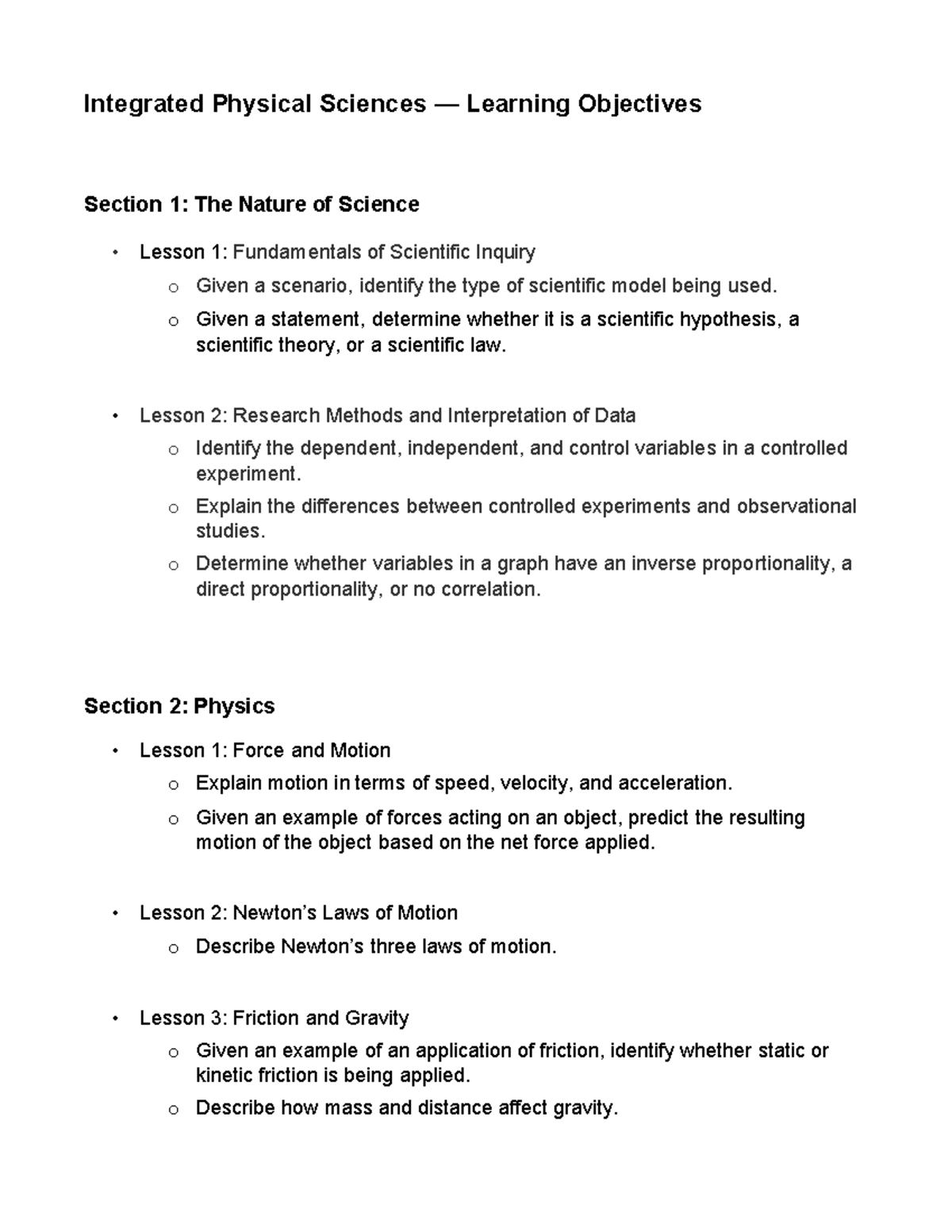 C165 Integrated Physical Sciences Study Guide: Key Concepts ...