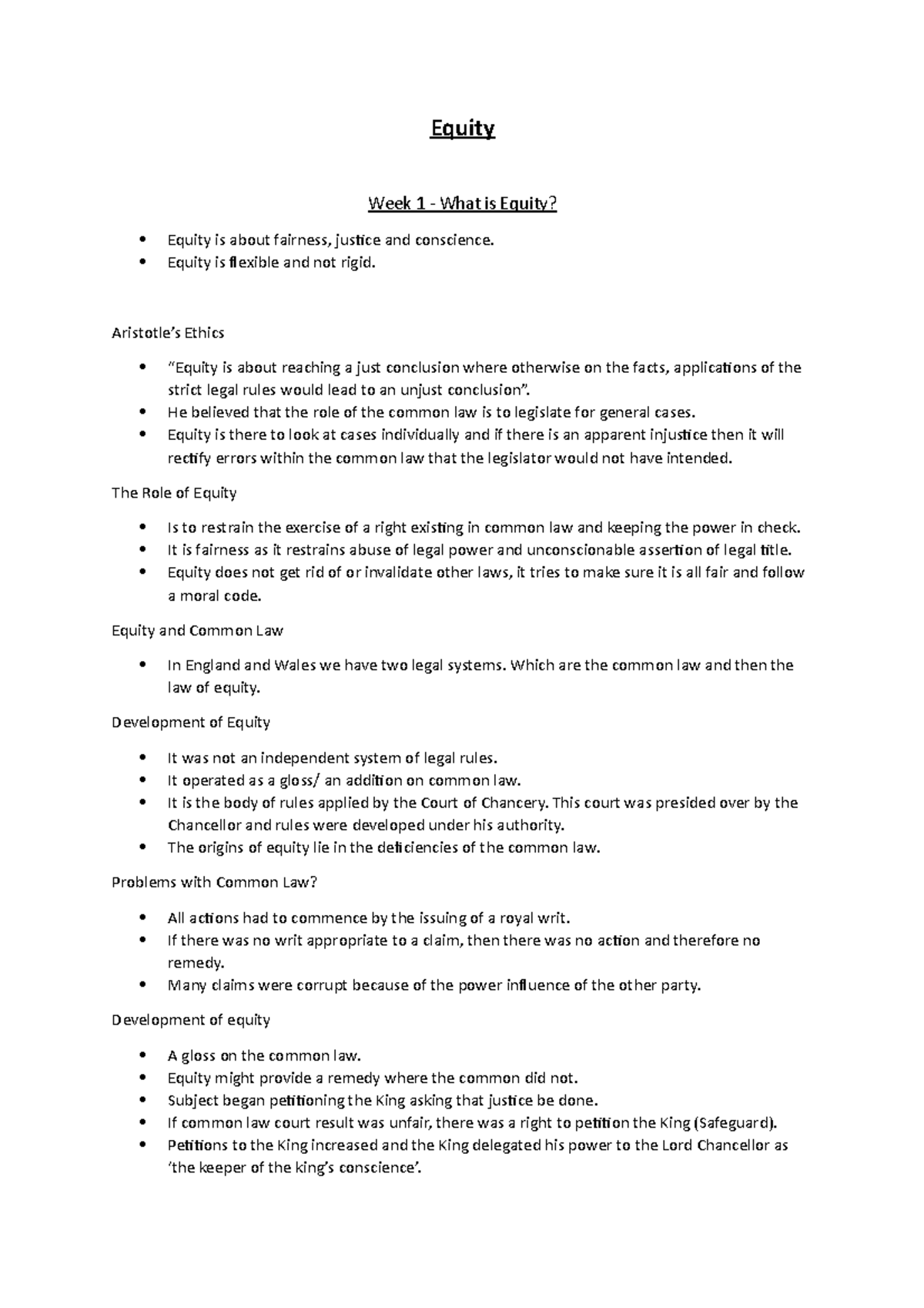 Equity and Trusts Overview: Week 1 Concepts Explained - Studocu