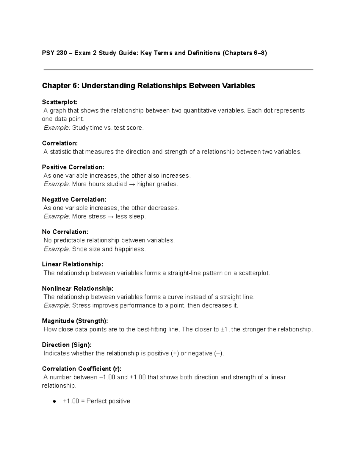PSY 230 Exam 2 Study Guide: Key Terms from Chapters 6-8 - Studocu