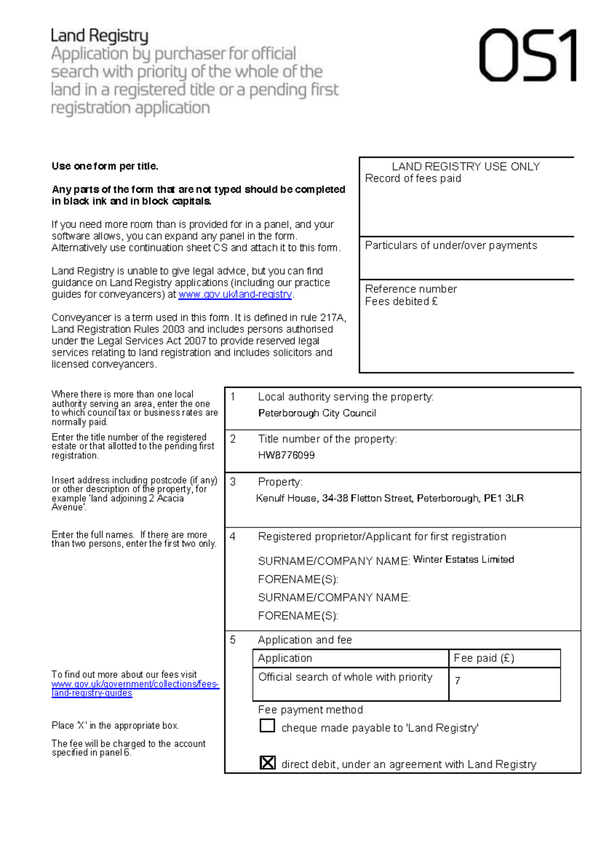 Land Registry Fee Record Form - RE WS8 9 OS1 - OS1 - Studocu