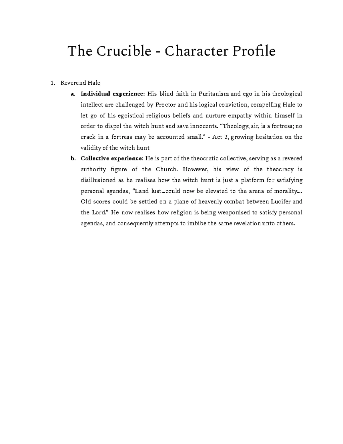 The Crucible - In-Depth Analysis of John Proctor's Character - Studocu