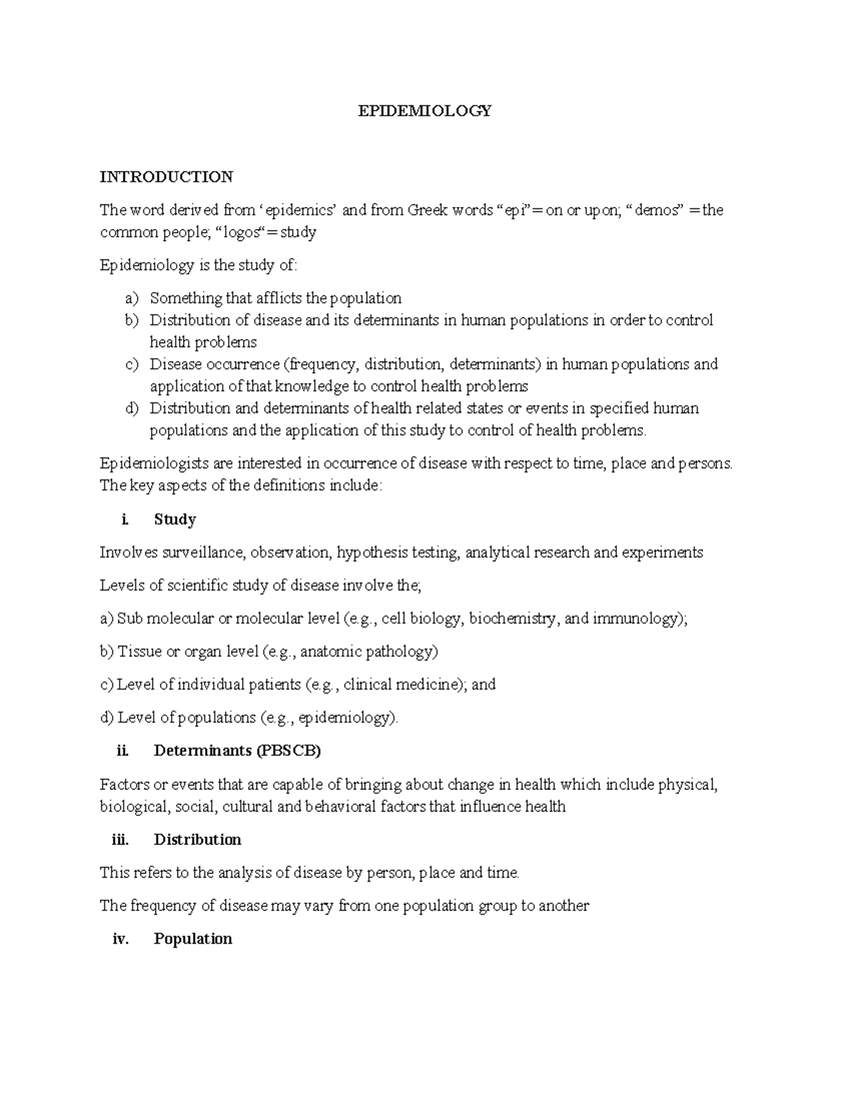 Epidemiology - Comprehensive Lecture Notes on Disease Study - Studocu