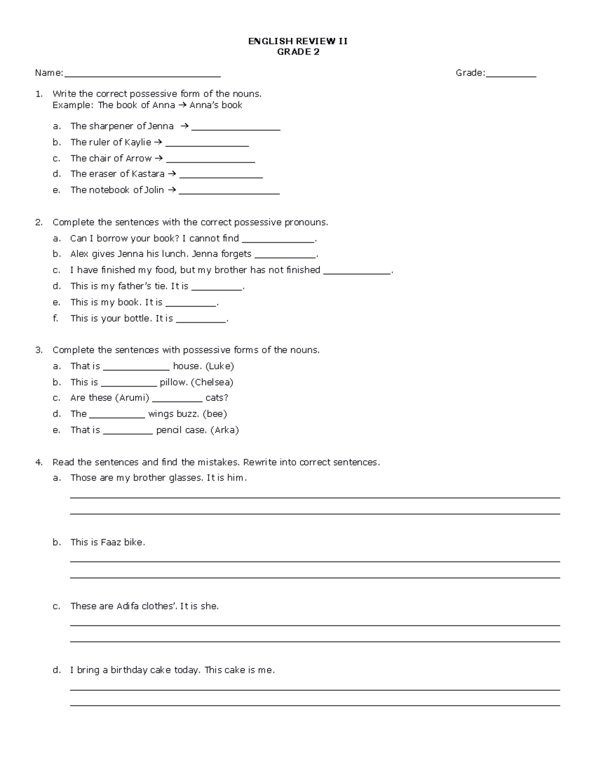 English review ii 1759477230 - ENGLISH REVIEW II GRADE 2 Name