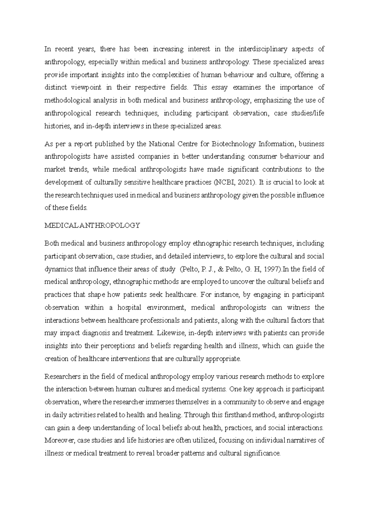 Interdisciplinary Insights: Methodological Analysis in ANTH 101 Essay ...