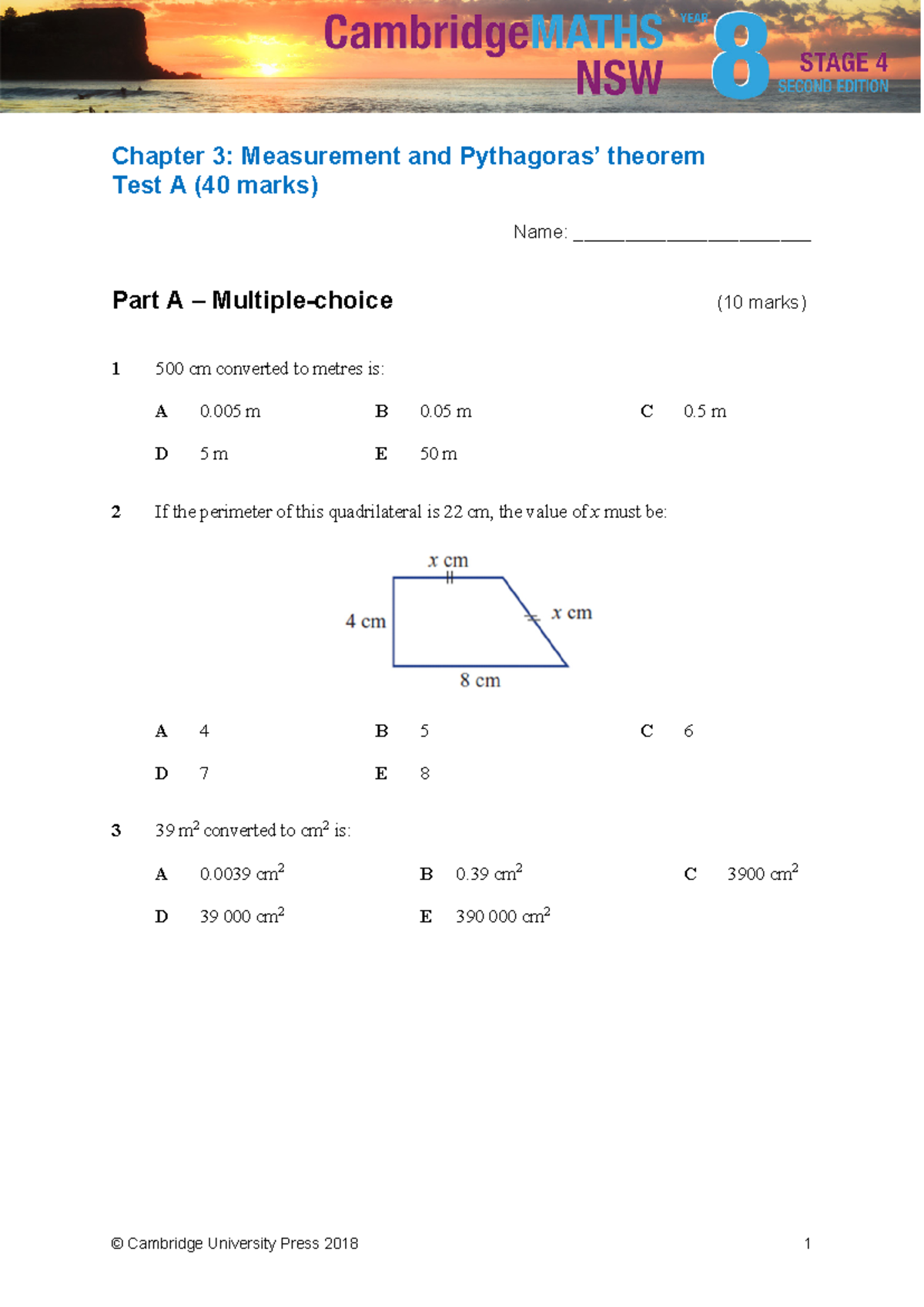 Chapter Test 03A: Measurement & Theorem Questions and Solutions - Studocu