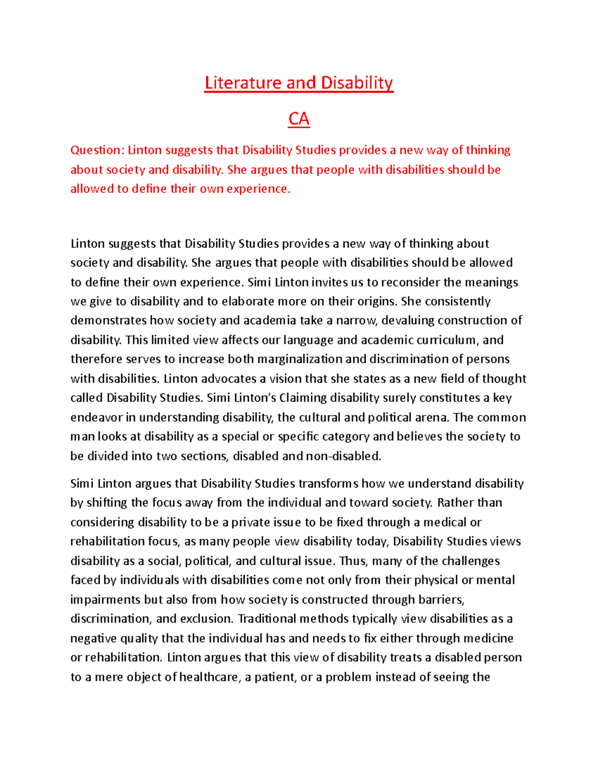 Disability Studies CA: Rethinking Society and Individual Experience ...