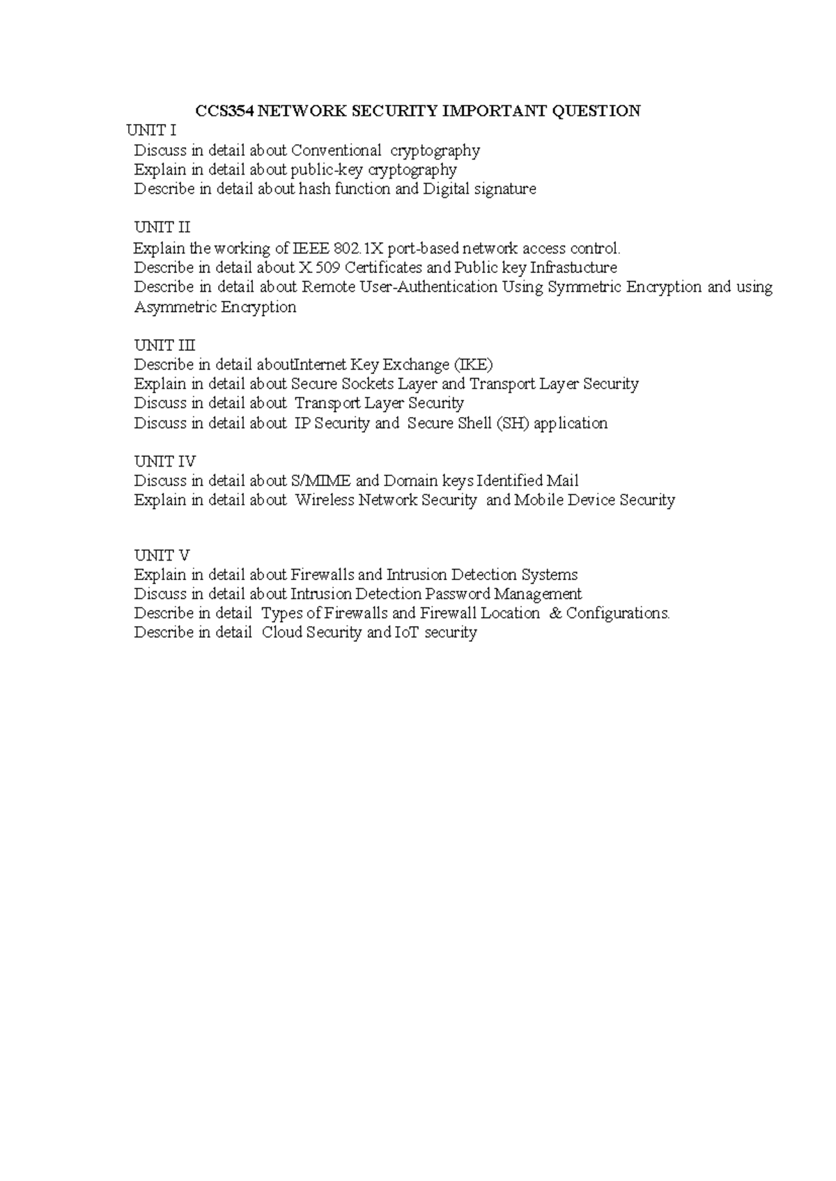 CCS354 Network Security: Key Concepts and Important Questions - Studocu