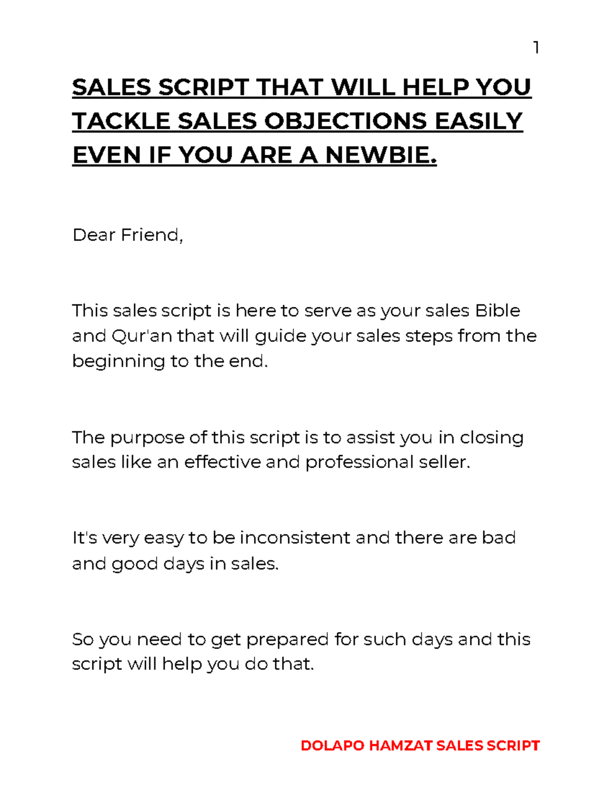 Sales Script - SALES SCRIPT THAT WILL HELP YOU TACKLE SALES OBJECTIONS ...
