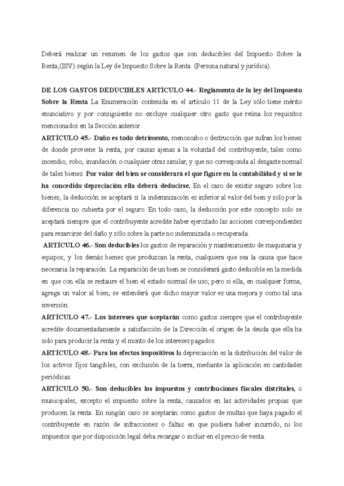 Gastos Deducibles y No Deducibles del Impuesto sobre la Renta - Studocu