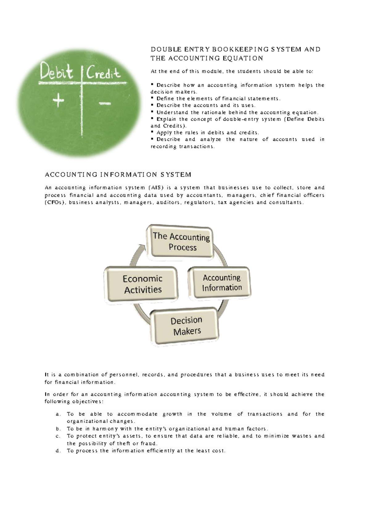 ACCT 101: Double Entry Bookkeeping & Accounting Equation Overview - Studocu